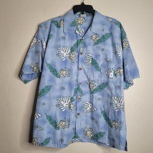 OP Sport Hawaiian Shirt Mens L Short Sleeve Pastel Blue  Floral Tropical